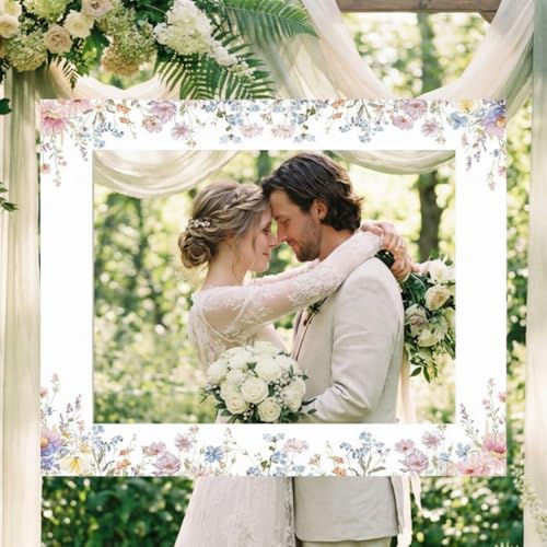 Bucherry 32 x 24 Inches Wedding Photo Booth Props Picture Frame DIY PVC Cutouts Photo Booth Prop Selfie for Bridal Shower Birthday Baby Shower Graduation Party Supplies Favor - style: Elegant Style