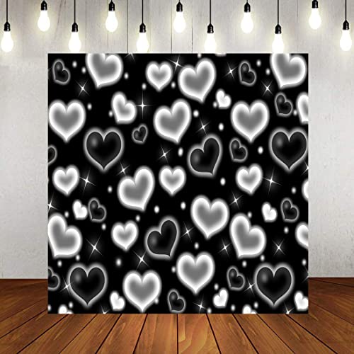 8x8ft Black Heart Backdrop 90s Backdrops for Photoshoot Valentines Decor Banner Birthday Props X-14 - color: Black, size: 8x8ft
