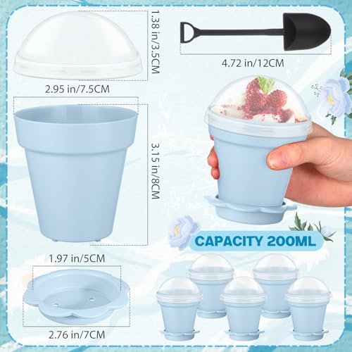 Honeydak 25 Pack Flowerpot Dessert Cup Plastic Cake Cups with Lid Shovel Spoon Mini Flower Pot Dessert Cups Ice Cream Yogurt Cupcake Holder Containers for Birthday Party Supplies DIY Baking(Blue) - color: Blue