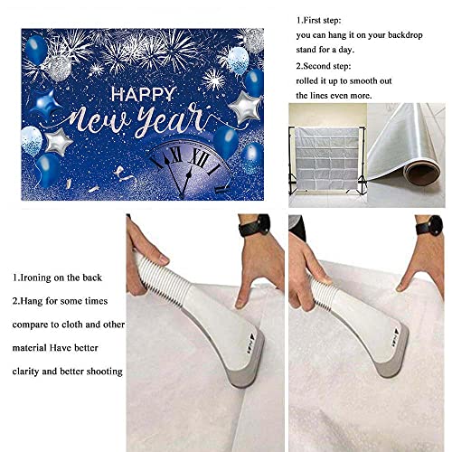 Blue Happy New Year Backdrop 2026 New Year Eve Party Photography Background Fireworks Navy Blue Silver Glitter Sequin New Years Party Decor Supplies Banner Gift Ideas Favor (10X8FT(120x96 inch)) - size: 10X8FT(120x96 inch)