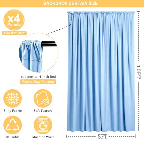 Gallety Baby Blue Backdrop Curtain for Wedding, Polyester Photography Backdrops Curtains - 20FT x 10FT Photobooth Backdrop Curtains for Celebration,Birthday, Formal Dinners,Graduation Decorations - color: Baby Blue, size: W5' x H10'(4 panels)