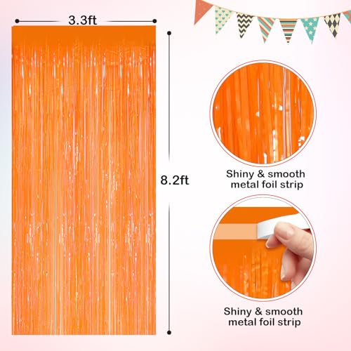 Orange Metallic Tinsel Foil Fringe Curtains, 2 Pack 3.3x8.3 Feet Party Streamer for Birthday Party Decorations, Halloween Decor, Foil Curtain for Bachelorette Party - color: Orange, size: 2 Pack