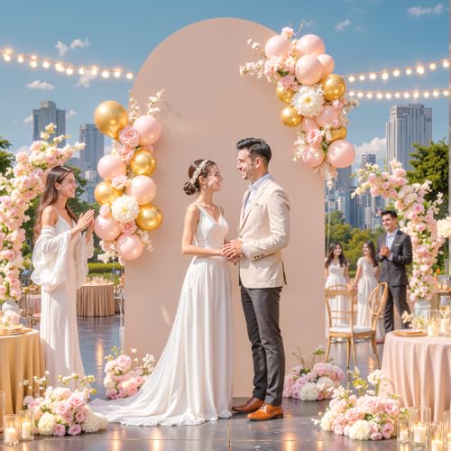 Nude Wedding Arch Backdrop Cover 7.2FT Spandex Arch Covers Round Top Chiara Arches Backdrop Cover for Party Birthday Ceremony Banquet Decoration - color: Nude, size: 7.2FT