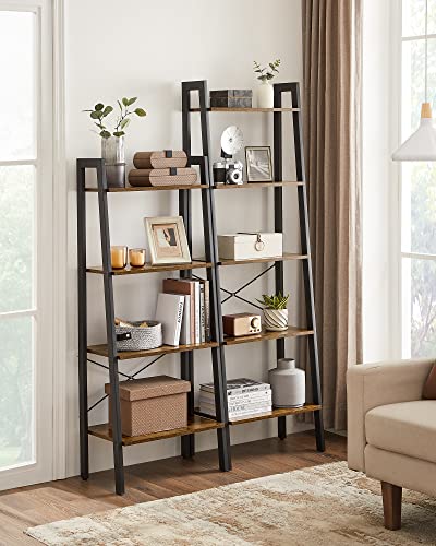 VASAGLE Ladder Shelf, 4-Tier Bookshelf, Storage Rack, Bookcase with Steel Frame, for Living Room, Home Office, Kitchen, Bedroom, Industrial Style, Rustic Brown and Ink Black ULLS44X - color: Rustic Brown + Ink Black, size: 4 Tiers (22"W)