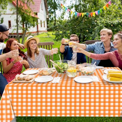 12 Pack Orange Plastic Checkered Tablecloth, Premium Decorative Disposable Orange Gingham Plaid Table Cloths for Parties, Rectangle Party Table Cover for Fall Thanksgiving Picnic Birthday, 54x108 Inch - color: Orange, size: 54"x108"-12 Pack