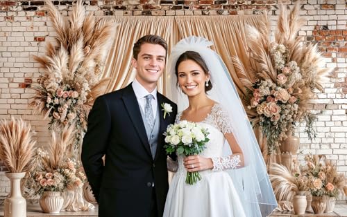 6X4ft Boho Floral Wedding Backdrop Wall Background Photography Beige Vintage Flowers Backdrops for Parties Wedding, Girls Birthday Princess Weeding Bridal Shower Floral Anniversary Ceremony Decor - color: Boho02, size: 6X4FT