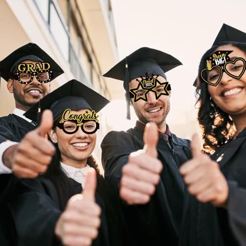 Black-Gold Graduation Party-Decorations Photo-Booth Props - 16pcs Cap 2025 Class Congrate Grad Photography Props,Senior College Favors Sunglasses Decor Supplies - color: 2025 Graduation Glasses