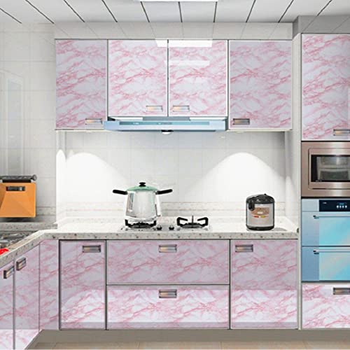 practicalWs 15.7 in × 118 in White Pink Marble Stick Paper Peel and Stick Countertops Self-Adhesive Vinyl Watertight Wallpaper Great As Cabinets Drawer Shelf Wall Crafts Wall Paper Decorations - color: Pink/White, size: 15.7" x 118.1"