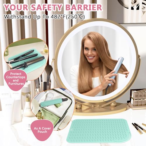 Larger Size Silicone Heat Resistant Mat for Curling Irons, Flat Irons, Hair Straightener and Other Hair Styling Tools, Portable Hot Tools Pad Cover for Travel Vanity Salon(12.0" x 9.0") - color: Mintgreen