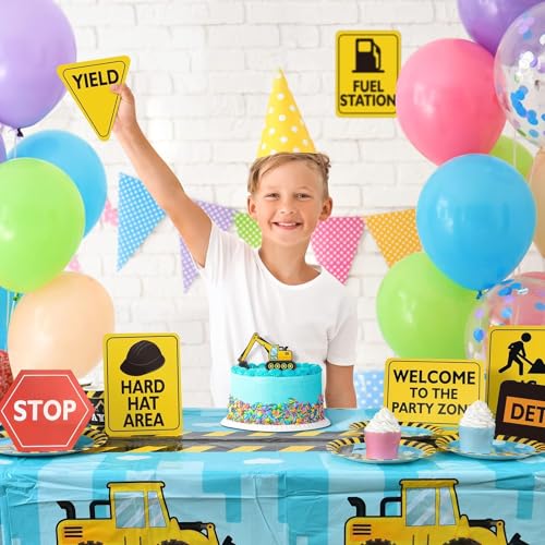 WERNNSAI Construction Party Decorations - 12 PCS Construction Birthday Party Supplies for Boys Kids Truck Birthday Cutouts Traffic Road Signs for Under Construction Party Baby Shower Wall Decor - style: Construction