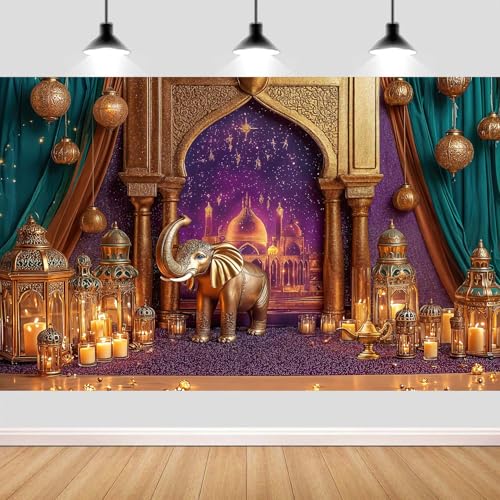 5X3ft Arabian Moroccan Nights Party Photography Backdrop, Moroccan Nights Green Curtain Lamp Luxurious Princess Wedding Birthday Baby Shower Party Background Decorations Photo Studio Props,3 - color: Purple3, size: 5 x 3 ft