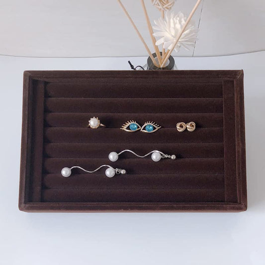 AKOAK 1 Pack Jewelry Display Tray Wooden Flannel Dresser Ring Earring Bracelet Watch Storage Case Portable Display Rack (brown) - color: brown