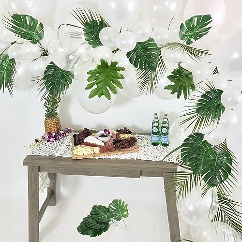 CCINEE 24PCS Green Artificial Palm Leaves, Faux Monstera Leaves Simulation Safari Leaves with Stems for Home Hawaiian Luau Party Jungle Beach Theme Party Decoration - color: 24pcs Green 3 Sizes