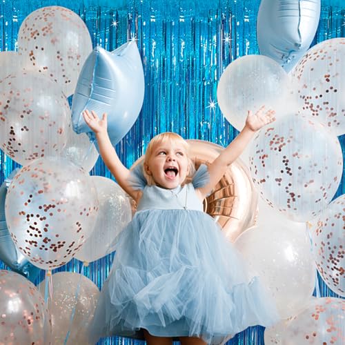 Tinsel Curtain Party Backdrop Blue Birthday Party Decorations 2 Packs Glitter Foil Fringe Curtain Party Decor Streamers Photo Booth for Birthday Christmas Wedding Halloween Graduation Decorations - color: Sky Blue, size: 2 Pack
