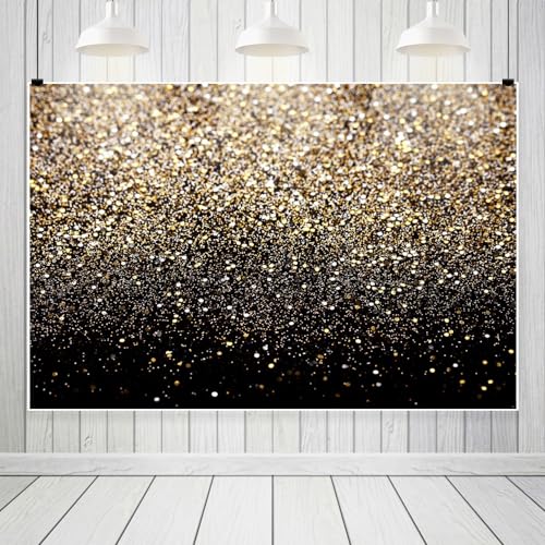 Black and Gold Glitter Backdrop for Wedding Party Gold Spots Background for Birthday Party Graduation party Backdrop Vinyl Studio Shoot Decor Prop 5x3ft (150x90cm) - color: Black and Gold, size: 5x3ft (150x90cm)