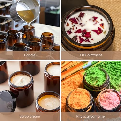 Tecohouse 8oz Amber Glass Jars with Lids, 3 Pack Candle Jars with Blank Labels, 250g Wide Mouth | Lotion Container for Sample, Cream, Lotion, Honey, Powder, Jelly | Home & Beauty - color: Amber-Black Lids