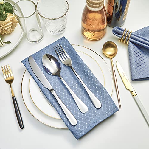 Cloth Napkins Set of 8 – Square 17x17 Inch Jacquard Fabric Polyester Washable Reusable Cloth Napkins for Kitchen Dinner Dining Restaurants Wedding Party Banquet Table (Light Blue) - color: Light Blue