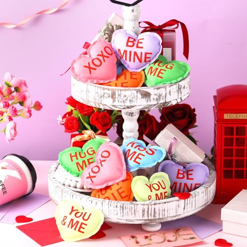12 Pcs Valentine's Day Conversation Heart Decoration Stuffed Fabric Heart Ornament Rustic Colorful Love Decor Cute Tiered Tray Decor Bowl Filler for Valentine Gift Kitchen Home Wedding (Cute) - style: Cute