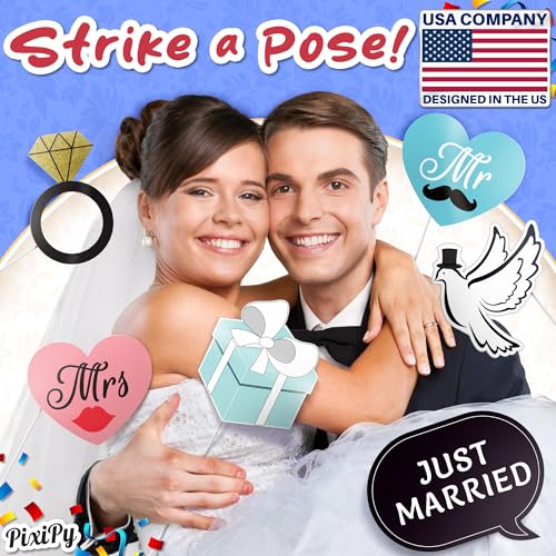 Wedding Photo Booth Props - 52 Pieces, Multicolored - Fun Photoshoot Party Selfie Accessories - Silly Group Picture Favors for Wedding Reception or Anniversary - Party Supplies & Decorations - color: Multicolored, size: 1 Set(52Pcs)