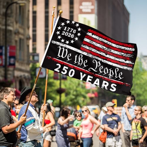 250 Anniversary Flag 3x5 Ft Double Sided 3 Ply 250 Years of Freedom We The People 1776-2026 Patriotic Signs Hanging Decor for Room House Welcome Photo Backdrop with Brass Grommets - style: Double Sided