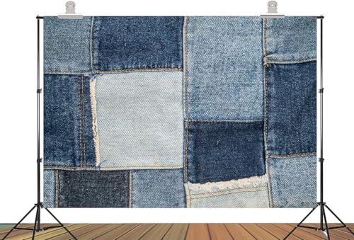 6x4ft Fabric Denim Photo Studio Essentials Denim Photography Backdrop Vintage Blue Jean Patchwork Pattern Kids Women Birthday Banner Photoshoot Prop - size: 6X4ft