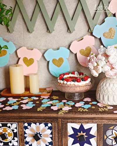 Blue Pink Baby Shower Paper Garland Short-Sleeve Bodysuits Clothesline Garland Gender Reveal Birthday Banner Baby Outfit Pre - Strung Paper Decorations 9 pcs - color: Blue-pink