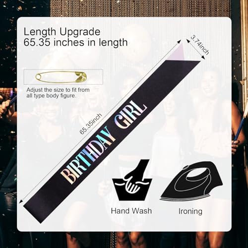 CIEHER Birthday Girl Sash for Women Girls, 67" L x 3.6" W, Black - Perfect for 16th 18th 21st 30th 40th 50th 60th 70th 80th Birthday Decorations - color: Black