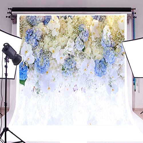 AOFOTO 8x8ft Beautiful White Blue Flowers Background for Wedding Photography Ladies Tea Party Girls Portrait Lovers Annivery Floral Backdrop Valentine Kids Adults Woman Mom Photo Studio Props - size: 8x8ft