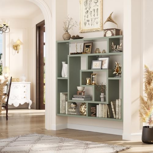 Armocity 6 Tier Display Book Shelf Wall Mounted Bookshelf Freestanding Geometric Bookcase Floating Book Shelves for Wall Bedroom Living Room Home Office, 45.5"(W) * 47"(H), Crab Green - color: Crab Green