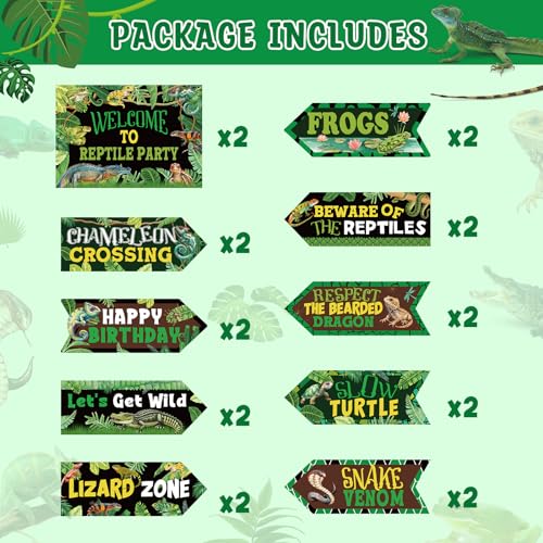 20 Pieces Reptile Birthday Party Decorations Welcome to Reptile Party Directional Signs Swamp Lizard Snake Alligator Reptile Birthday Party Supplies Wall Door Porch Yard Sign - style: Reptile