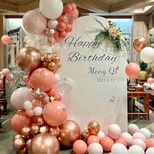 Jobkoo Dusty Blush Pink Balloons, Retro Pink Metallic Chrome Rose Gold Confetti White Sand Nude Balloon Dusty Rose Apricot Beige Party Balloons for Birthday Boho Mothers Day Baby Shower Decorations - color: Dusty Pink White