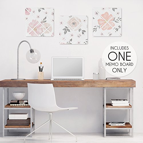 Sweet Jojo Designs Fabric Memory Memo Photo Bulletin Board (Pink/Grey Boho Floral) for Girls, Baby, Kids, Children, Nursery Decor, Bedroom Decorative (Watercolor, Elegant Rose, Farmhouse, Flower) - color: Memo Board - (Floral)