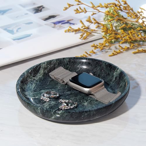 Small Natural Marble Jewelry Tray Key Plate Holder Dish Trinket Decor Catch All Bowl for Ring Earring Stone Gift for Women Daugther,Verde Alpi Green,5.5" - color: Verde Alpi Green