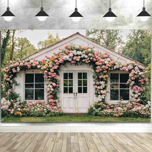 7X5ft Flower Backdrop Floral Retro House Photography Backdrops Rustic Garden Style Decoration Wedding Portrait Background Studio Photo Booth Props - color: Multi2, size: 7X5ft