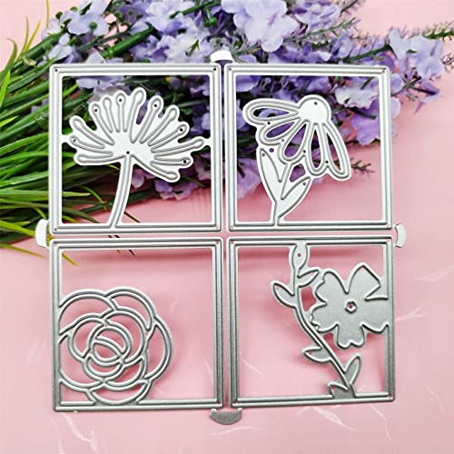 Scrapbooking Die-Cuts, Strips Frame Metal Cutting Dies for Card Making, Paper Craft Punch Template, Background Embossing Stencils, DIY Album Décor (Square Flowers) - color: Square Flowers