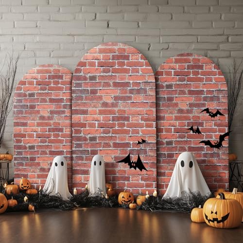 Set of 3 Arch Backdrop Cover Red Brick 7.2ft 6.6ft 6ft Spandex Wrinkle Free Fitted Arch Background Cover Farmhouse Style Top Chiara Arch Cover for Wedding Birthday Party Photography Arch Background - color: Brick, size: 7.2ft 6.6ft 6ft