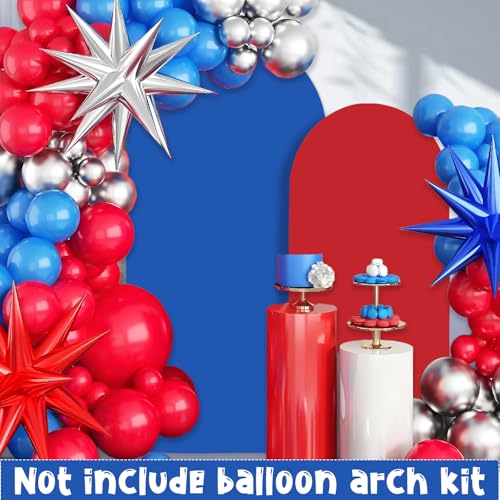 2PCS Arch Backdrop Covers Red Blue (7.2ft+6ft) , Spandex Fitted Arch Stand Covers Background for Wedding Baby Shower Birthday Bridal Shower Party Decorations(Only Covers) - color: Blue & Red, size: 7.2FT/6FT