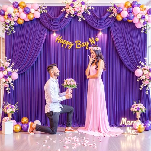 Purple Backdrop Curtain for Parties Wedding Wrinkle Free Purple Photo Curtains Backdrop Drapes Fabric Decoration for Birthday Party Photography 5ft x 7ft,2 Panels - color: Purple, size: 10FTx7FT (W5'xH7', 2 Panels)