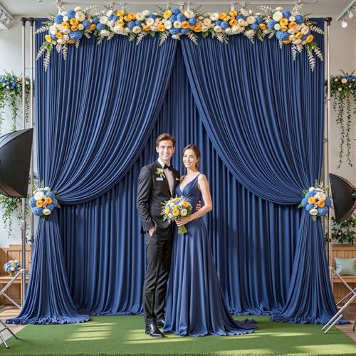 8ftx10ft Wrinkle Free Navy Blue Backdrop Curtain - 10 Feet Photography Backdrop Drapes, Silky Polyester Back Drop Cloth for Wedding Baby Shower Balloon Arch Background - color: Navy Blue, size: 8FTx10FT (W4'xH10', 2 Panels)