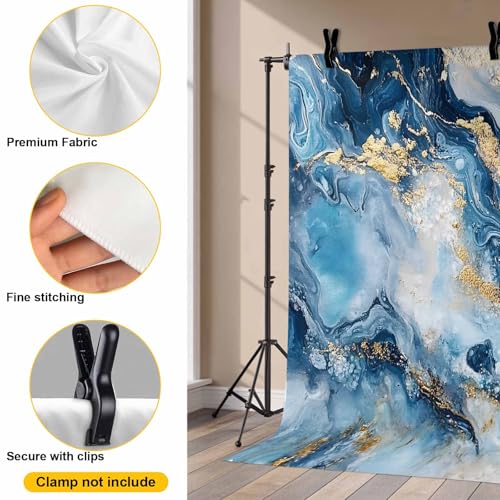 Abstract Marble Texture Backdrop for Photography, Gradient Green Gold Waves Photo Backdrop Portrait Background Party Banner Photo Backgrounds for Studio Booth Props, 10x8ft - color: Blue, size: 10x8FT