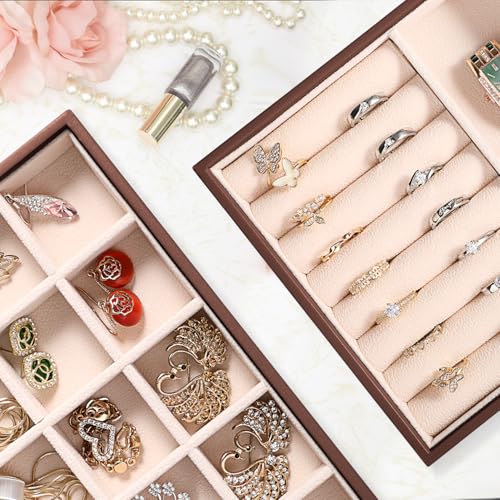 LANDICI Stackable Jewelry Organizer Trays 4 Set,PU Leather Jewelry Organizer Drawer,Jewelry Storage Display Tray for Earring Necklace Rings Bracelet with Removable Dividers,Coffee - color: Coffee