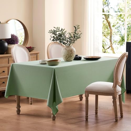 Faux Linen Tablecloths for Rectangle Tables, Burlap Textured Table Cloths Washable Farmhouse Table Cover Water Resistant for Dining, Wedding, Outdoor(Sage Green, 60"×120") - color: Sage Green, size: 60" x 120" (Rectangular)