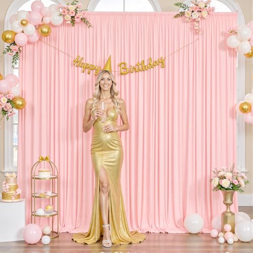 10ft x 7ft Blush Pink Backdrop Curtain for Parties Pink Wrinkle Free Backdrop Drapes Panels for Baby Shower Wedding Birthday Photo Gender Reveal Photography Polyester Fabric Background Decoration - color: Blush Pink, size: 10FTx7FT (W5'xH7', 2 Panels)