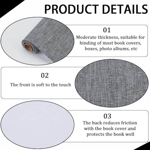 CRASPIRE 51 x 11.8 Inch Grey Book Cloth Book Binding Cover Fabric Surface Paper Backed A4 to A8 Linen Polyester Woven Bookcover for Books Album Scrapbooking Archival DIY Covering Bookbinding Protector - color: Gray-3
