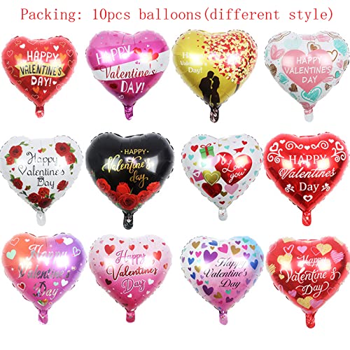 BinaryABC Happy Valentines Day Balloons,Love Heart Foil Balloons,Valentines Day Romantic Photo Props Decorations,10Pcs