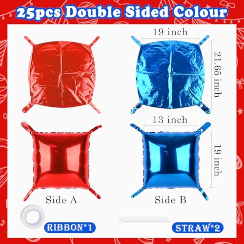 25PCS Red Dark Blue Square Foil Balloon Wall Backdrop, Double Sided Red Dark Blue Double Sided Balloon Tunnel Kit for Birthday Party Graduation of Independence Day Party Decorations - color: Red+dark Blue
