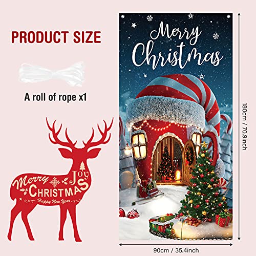 Irenare Christmas Decorations Merry Christmas Door Cover Xmas Background Banner Xmas Door Hanging Covers Photo Booth Props for Winter Party Decorations Supplies, 70.9 x 35.4 Inch (Classic Style) - style: Classic Style