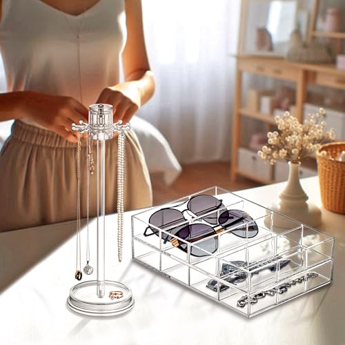 Amazing Abby - Soleil - 2-Pack Acrylic 4-Compartment Sunglass Organizer, Plastic Eyeglass Display Case, Transparent Jewelry Storage Tray, Clear Beauty Supply Holder, Great for Bedroom and Bathroom - style: 2-Pack