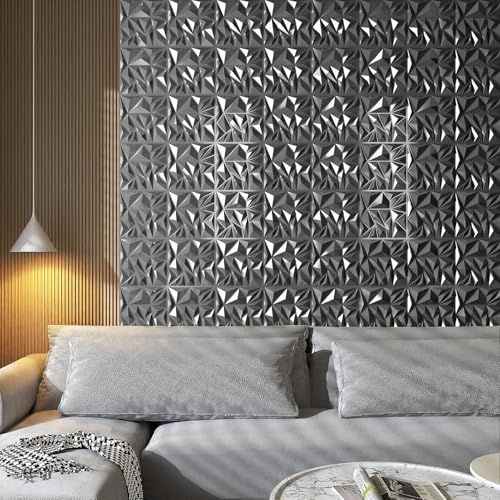 Art3d 33-Pack 3D Wall Panels - Diamond Textured Feature Paneling for Gaming, Living Room, TV Wall - 12 x 12 inch Silver - color: Silver, size: 12x12 Inch 33 pcs