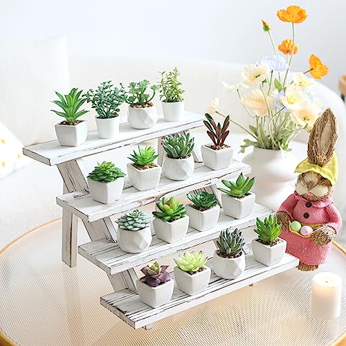 SwallowLiving Wooden Rustic Cupcake Stand for 24 Cupcakes, Stepped Wood Display Stand for Weddings, Tiered Party Table Display Riser for Food , Dessert, Cookie, Decor, Craft Show, White - color: White | 4-tier